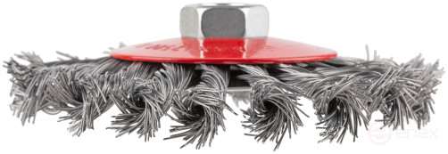 Корщетка-колесо с наклоном, гайка М14, стальная витая проволока 115 мм, блистер