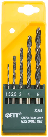 A set of HSS blackened metal drills, 5 pcs. (1,5-2,5-3-4-5 mm)