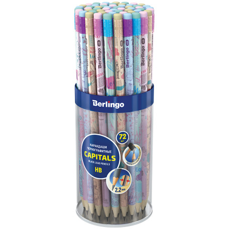 Pencil b/g Berlingo "Capitals" HB, round, sharpened, with eraser, assorted