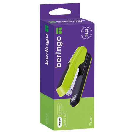 Stapler No.24/6, 26/6 Berlingo "Fluent", up to 25 liters, plastic case, green