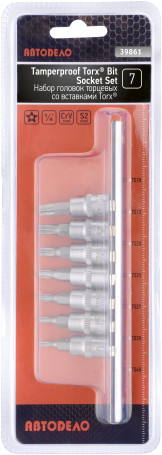 Набор головок вставка TORX T10-T40 (DR1/4"; 7пр; с отверстием; планка) АвтоDело 39861