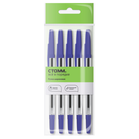 Ballpoint pen STAMM Optima 5 pcs., blue, 1.0mm, package with European weight