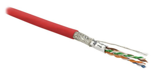 SFUTP4-C6-P26-IN-LSZH-RD-500 (500 m) Twisted pair cable, shielded SF/UTP, category 6, 4 pairs (26 AWG), stranded (patch), foil + copper braid shield, LSZH, red