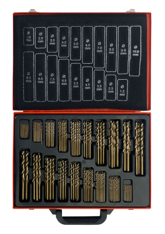 Set of drills for metal R6M5 1-10 mm, 0.5mm pitch, 375 pieces, metal case