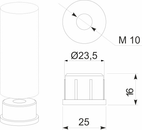Заглушка внутр. трубы d25 (511Е) 0,6-0,8 с резьбой М10, хром AKS