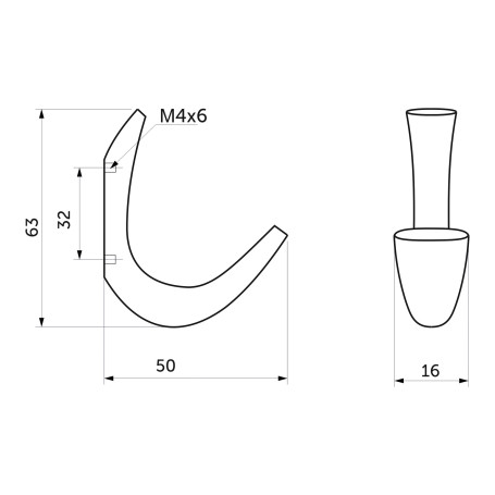 Крючок меб. однорожковый мет. SKY хром AKS