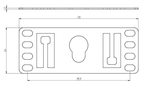 PMR-1U-TM-RAL9005 Bracket 1U, T-slots and with perforation for fasteners of the "coin" type, color black RAL9005 (8 pcs. included)