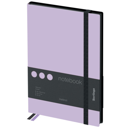 Notebook A5 80 l., leatherette, Berlingo "Instinct", black cut, black/lavender, with elastic band