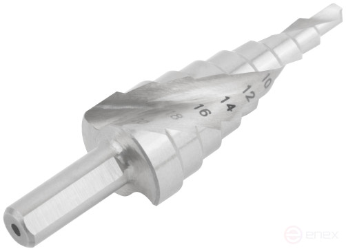 HSS step drill for metal, spiral profile, 9 steps, 4-20 mm