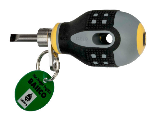 A screwdriver with an ERGO handle for screws with a slot