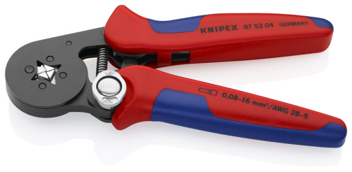 Press pliers, square. crimp, self-adjusting, side. installation, 1 socket, sleeve contact. 0.08 - 10 + 16 mm2, 2nd end sleeves 2x6mm2, L-180 mm