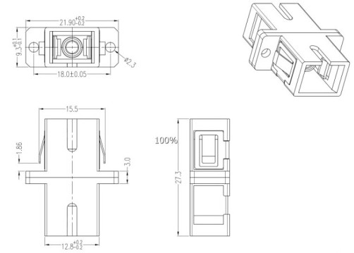 FA-P11Z-SC/SC-N/BK-BL Optical pass-through adapter SC-SC, SM, simplex, plastic housing, blue, black caps