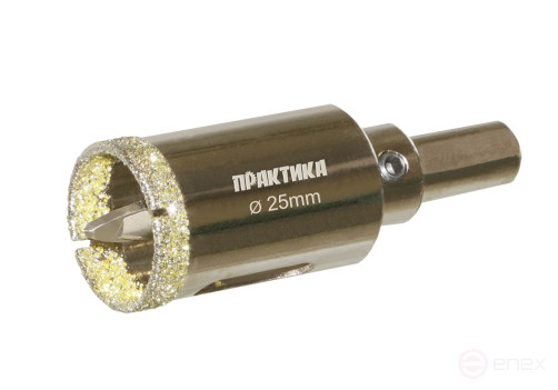 Коронка алмазная ПРАКТИКА "Профи" по керамограниту/керамике 25х70мм, пилотное сверло, (1шт) (917-590)