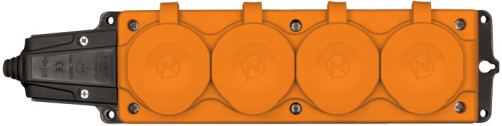 Колодка штепсельная NE-AD 4 гнезда с крышками, с заземлением, оранжевый/черный, каучук