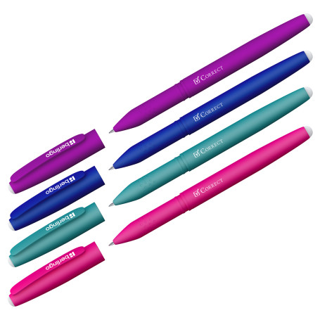 Ручка гелевая стираемая Berlingo "Correct" синяя, 0,6 мм, прорезин. корпус, корпус ассорти