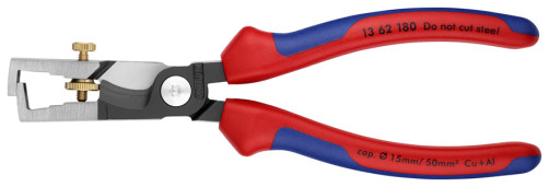 KNIPEX StriX® стриппер-кабелерез 2-в-1 для одно/много/тонкожил. кабеля, рез: кабель Ø 15 мм, зачистка: Ø 5 мм, L-180 мм, чёрн., 2-к ручки