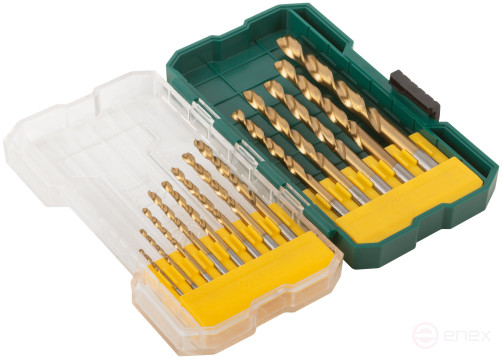 Набор сверл HSS по металлу, титановое покрытие, 13 шт. (1,5-2-2,5-3-3,2-3,5-4-4,5-5-5,5-6-6,5-8 мм)