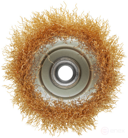 Корщетка-чашка, гайка М14, стальная латунированная волнистая проволока 100 мм, блистер