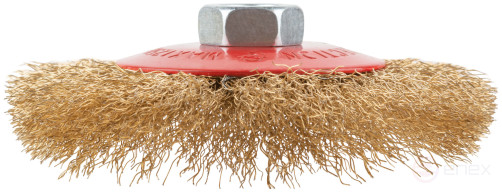 Корщетка-колесо с наклоном, гайка М14, стальная волнистая латунированная проволока 115 мм