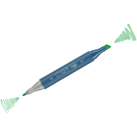 Double-sided marker for sketching Gamma "Studio", light green pastel, triangular body, bullet-shaped /wedge-shaped. tips