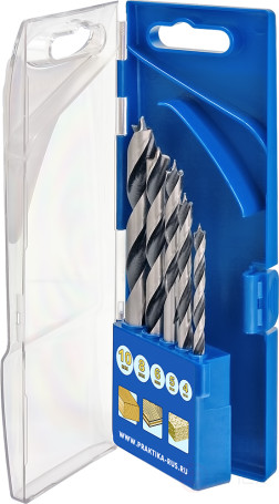 Набор сверл по дереву ПРАКТИКА "Профи", 5 шт, 4, 5, 6, 8, 10 мм, ПРО кассета (640-353)