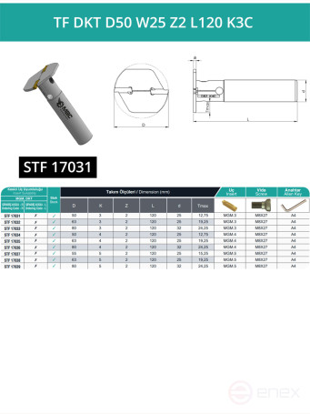 Фреза корпусная T-образная D50 мм, 2 зуба TF DKT D50 W25 Z2 L120 K3C / пластина MGMN300