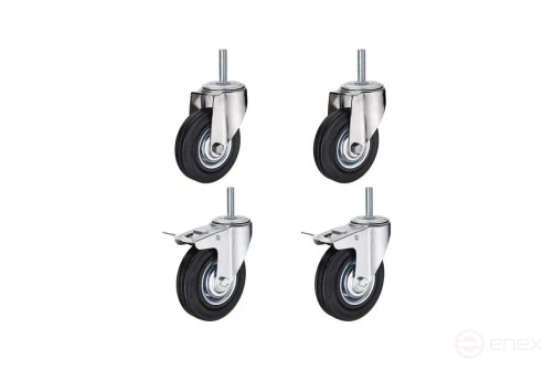 Комплект болтовых колёс d125мм: 2 поворотных, 2 поворотных с тормозом.