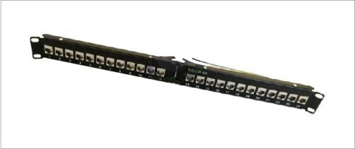 PPBL5A-19-24- SH-RM Modular patch panel 19", 24 ports, angular, 1U, for shielded and unshielded Keystone Jack modules, with rear cable organizer (without modules)