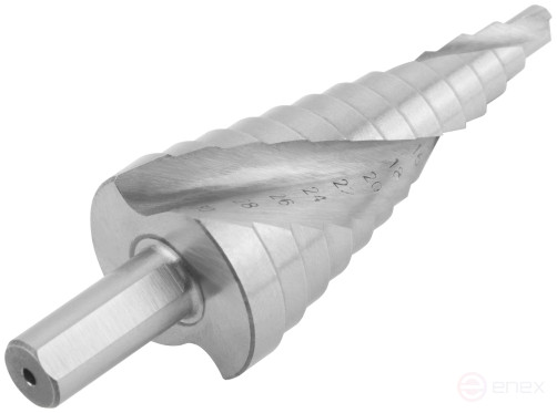 HSS step drill for metal, spiral profile, 13 steps, 6-30 mm