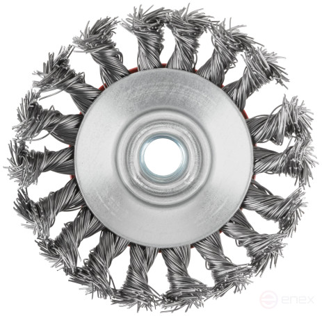 Корщетка-колесо с наклоном, гайка М14, стальная витая проволока 100 мм