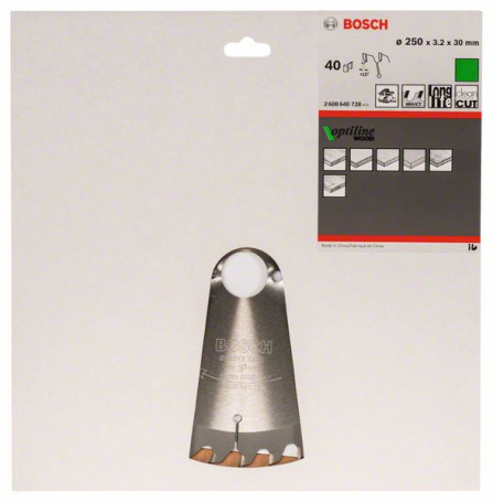 Optiline Wood saw blade 250 x 30 x 3.2 mm, 40, 2608640728