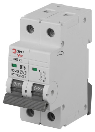 Автоматический выключатель ЭРА PRO VA63-2P16D4.5 ВА47-63 2P 16А кривая D 4,5кА
