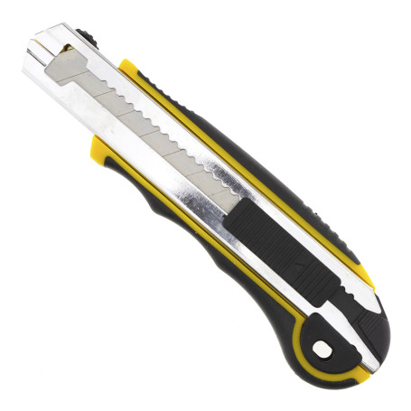 Stationery knife 18mm, reinforced, clip, lock on the body, 5 blades per set, Cheglock (12/96)