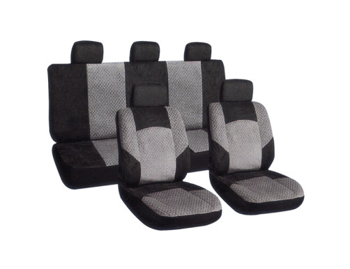 Velour car seat covers 10 items black and gray with a split back with zipper