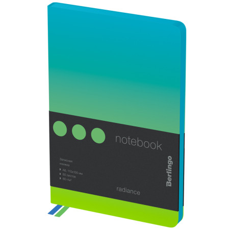 Notebook A6 80 l., leatherette, Berlingo "Radiance", black cut, blue/green gradient