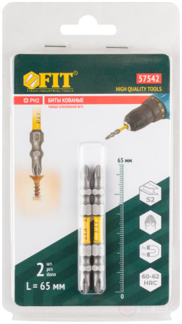 Forged bits, S2 steel, double-sided 65 mm PH2/PH2, Profi 2 pcs., blister