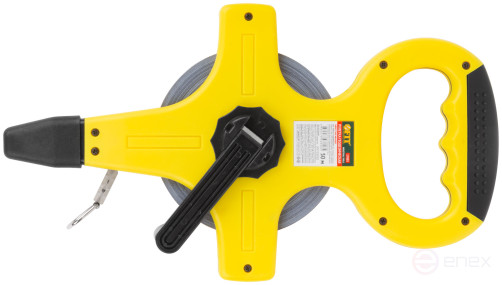 Geodetic tape measure, steel tape, yellow open plastic case, rubberized handle 50 m