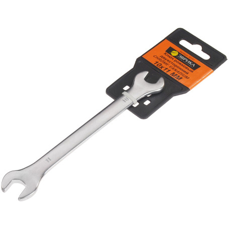 Ключ рожковый 10х11мм ER-32101 (Chrome vanadium) на держателе сатинированный ЭВРИКА 1/25