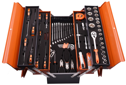 A set of professional tools in a metal folding drawer 77 items // HARDEN