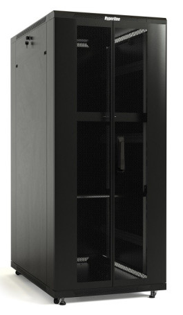 TTB-4286-DD-RAL9004 Floor cabinet 19-inch, 42U, 2055x800x600 mm (HxWxD), front and rear hinged perforated doors (75%), handle with lock, 2 vertical cable organizers, new type roof, color black (RAL 9004) (disassembled)