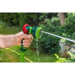 Pistol-type sprinkler 8 functions with smooth adjustment of water pressure with the thumb