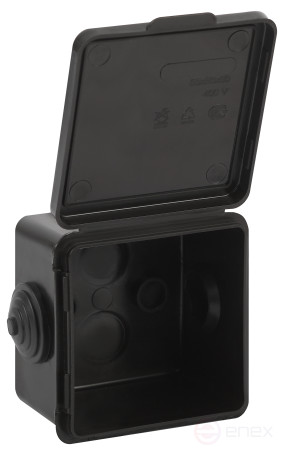 Soldering box ERA KOR-65-65-50- 4g-B open installation black 65x65x50mm with 4 vx hermetic drives. IP54