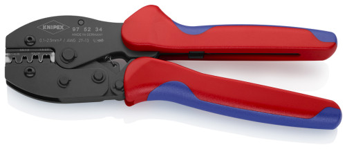 KNIPEX PreciForce® press pliers, open plugs, non-insulated. (2.8 + 4.8 mm), number of sockets: 4, 0.1 - 2.5 mm2 (27 -13 AWG), L-220 mm