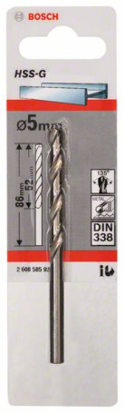 Свёрла по металлу HSS-G, DIN 338 5 x 52 x 86 mm, 2608585922