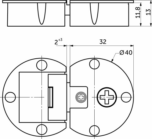Secretarial hinge metal/metal d35mm chrome AKS collapsible