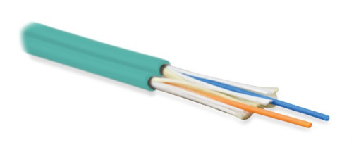 FO-D3-IN-503-2- LSZH-AQ Fiber optic cable 50/125 (OM3) multimode, 2 fibers, duplex, zip-cord, dense buffer coating (tight buffer) 3.0 mm, for internal laying, LSZH, ng(A)-HF, -40°C – +70°C, aqua