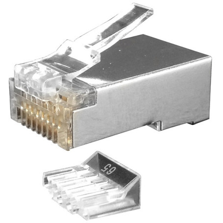 PLUG-8P8C-UV-C6-SH-100 RJ-45(8P8C) twisted pair connector, category 6 (50 µ"/ 50 micro-inches), shielded, universal (for single-core and multi-core cable), with insert (100 pcs)