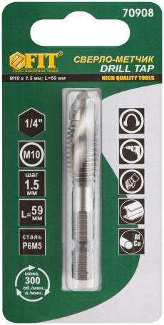 Tap drill combined metric, high-speed (HSS) steel R6M5, M10x1.5 mm, 26/59 mm