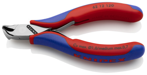 Wire cutters for electronics, sponges 15°, cutting edges without chamfer, spring, L-120 mm, two-component handles