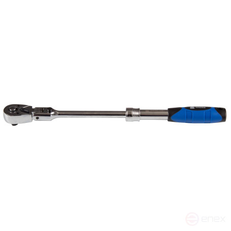 Трещотка 3/8, 250-350 мм, 72 зубца, флажковая с кнопкой, шарнирная, телескопическая с фиксатором МАСТАК 010-33814